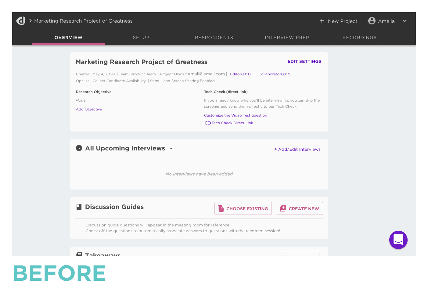a before and after look at the project overview page with redesigned layout
