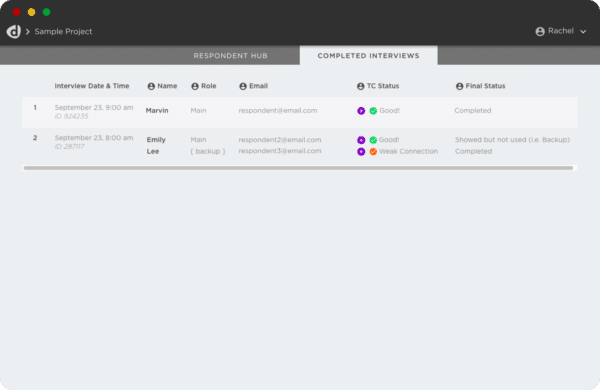 Completed respondent information grid.