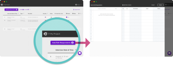 Open, add or edit respondent data