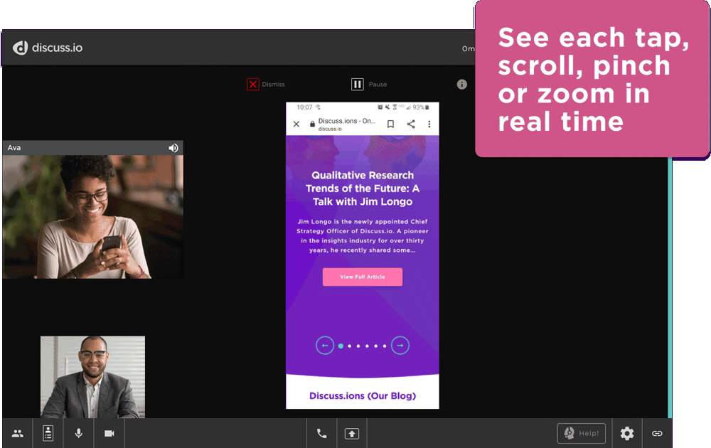 See taps, scroll, pinch, zoom in mobile screen share app