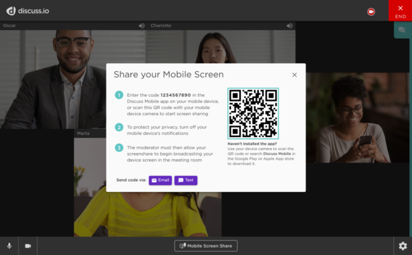 Mobile Screen Share with QR Code Entry