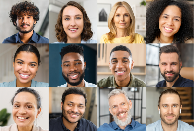 AdobeStock_512567268 1 A grid of twelve diverse individuals, representing a consumer insights research panel, smiling at the camera in separate portrait shots.