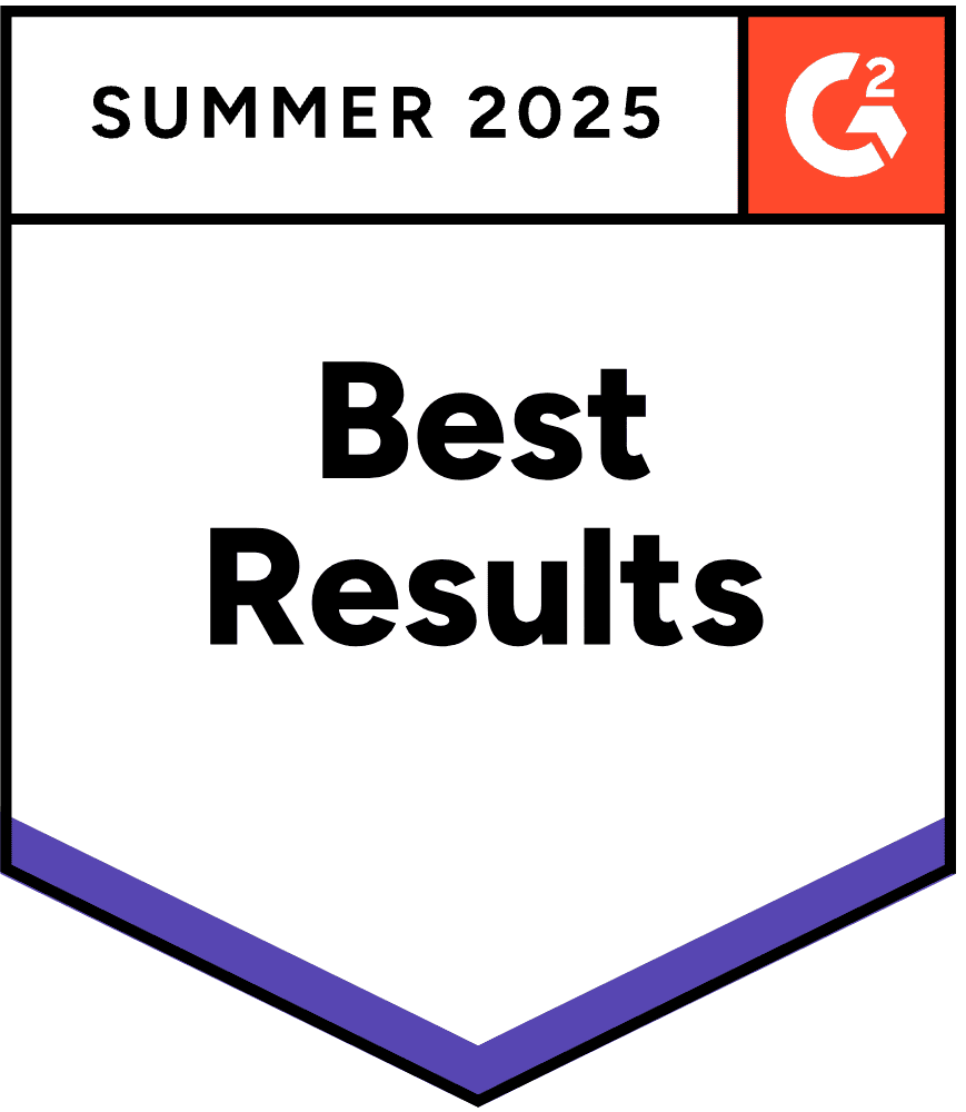 Summer 2025 G2 Best Results A badge displaying "Summer 2025 Best Results" with the G2 logo in the top right corner and a purple border at the bottom.