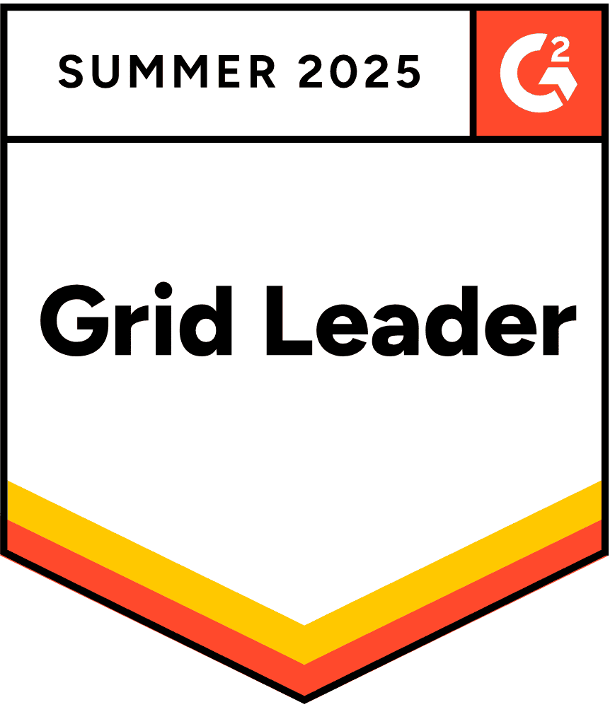 Summer 2025 G2 Grid Leader G2 badge for Summer 2025 with the text "Grid Leader" and colored borders at the bottom.